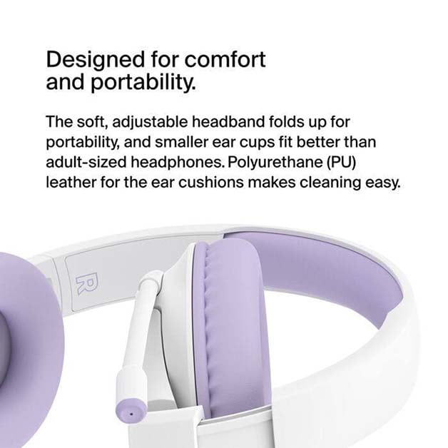 بيلكن Soundform Inspire سماعات رأس بلوتوث لاسلكية مع مايكروفون للأطفال بنفسجي ضمان سنتين