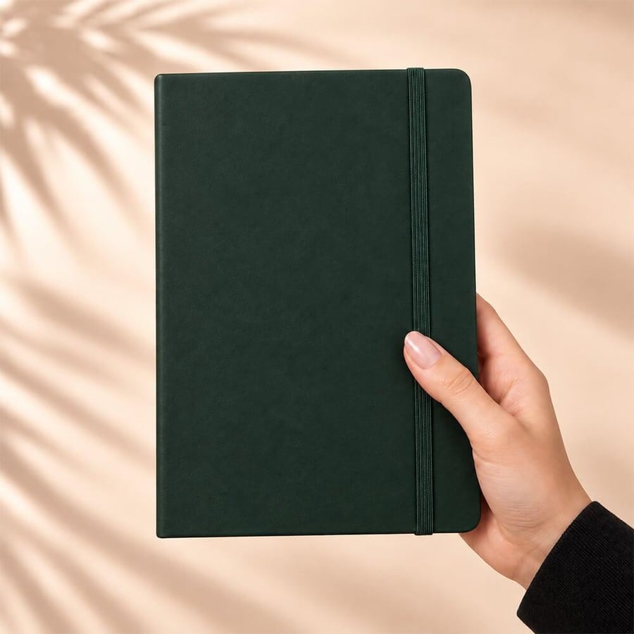 طقم مكتبي جلدي بني مع دفتر وقلم ومشبك ذهبي