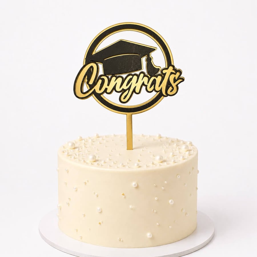 تغريسة أكريليك ذهبية للكيك بتصميم Congrats