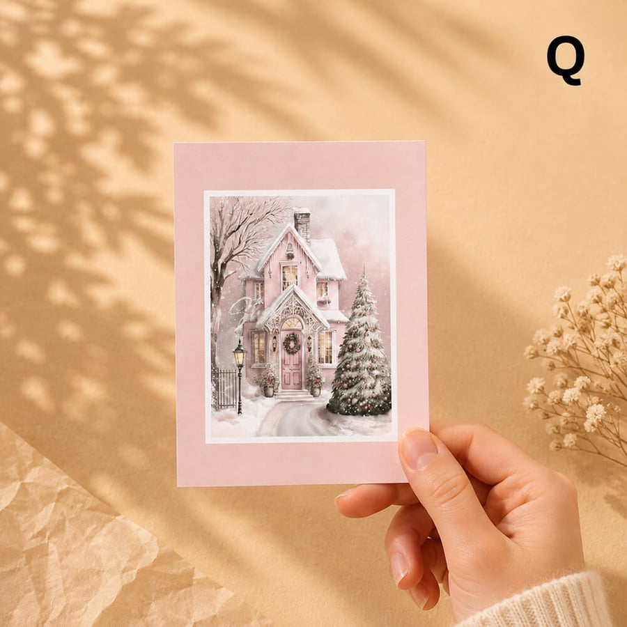 بطاقة إهداء وردية بتصميم شتوي