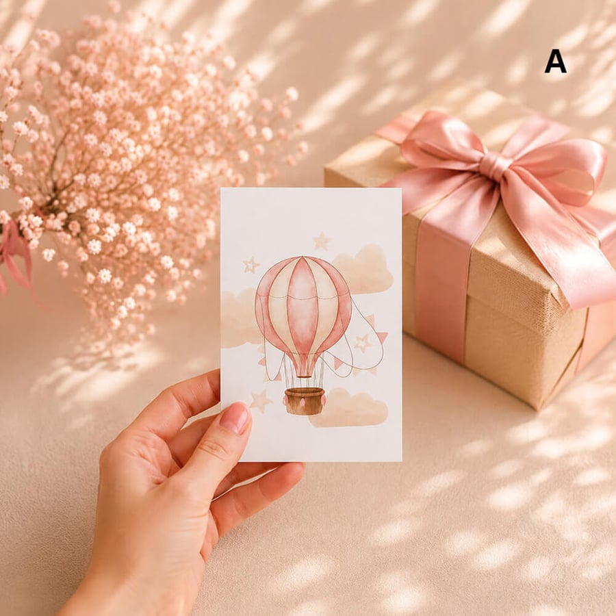 بطاقة إهداء للمواليد باللون البنك بتصميم انيق