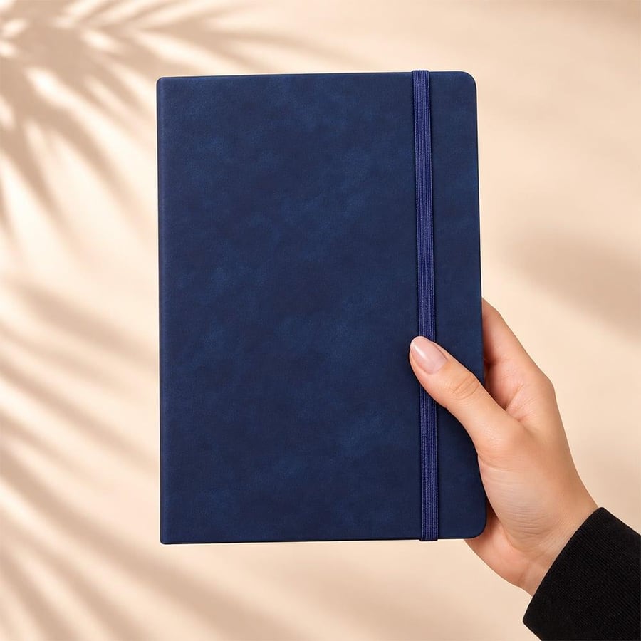 طقم مكتبي جلدي كحلي مع دفتر وقلم ومشبك فضي