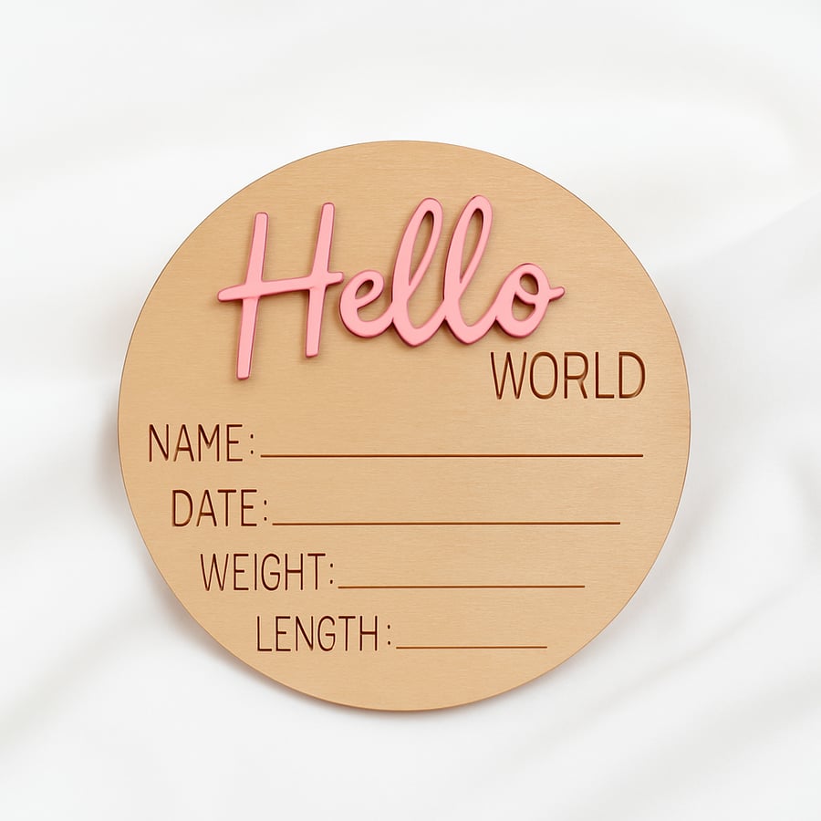 لوحة خشبية Hello World باللون الوردي لتوثيق بيانات