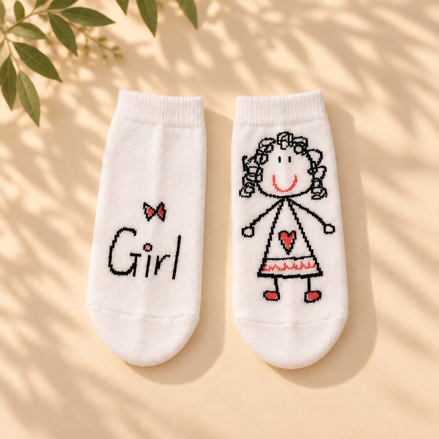 جوارب أطفال بيضاء بتصميم البنوتة ورسمة Girl