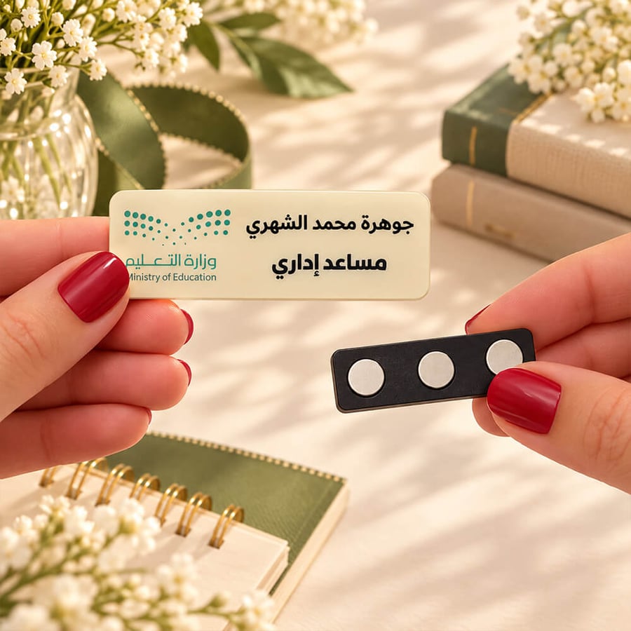 بروش تعريفي بالمغناطيس مخصص بالاسم والمسمى الوظيفي