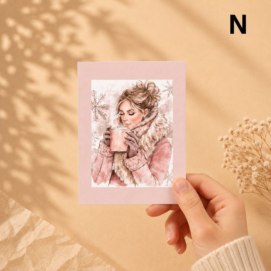 بطاقة إهداء وردية بتصميم شتوي