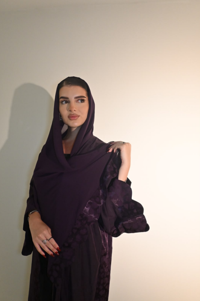 عباية حرير مغسول مشجر بنفسجي