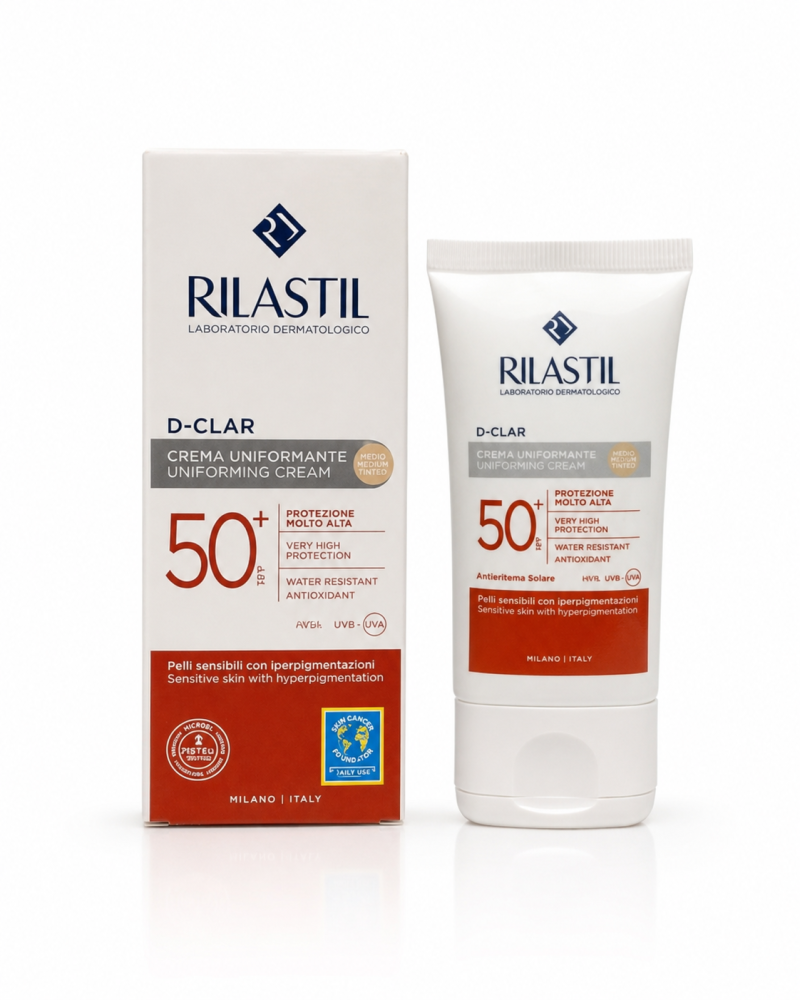 كريم ريلاستيل واقي الشمس دي كلار الملون لعلاج التصبغات والوقاية من الشمس (+SPF 50) - الدرجة الفاتحة (40 مل)