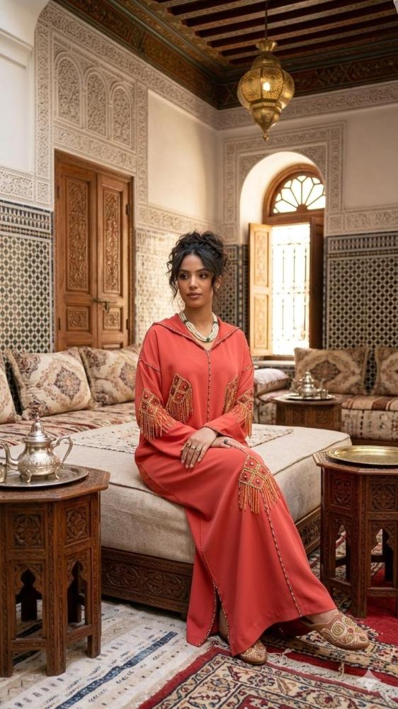 جلابة سارة المغربية بشك يدوي فاخر