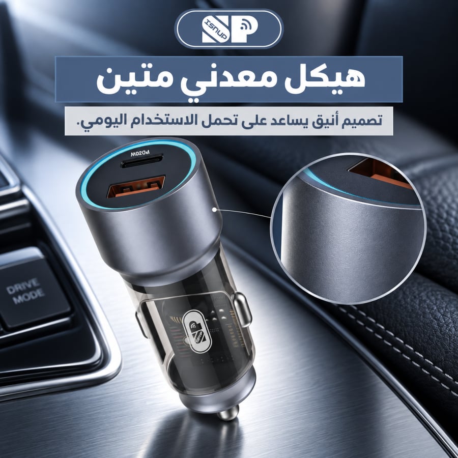 شاحن سيارة سريع بمنفذين PD - USB 38W