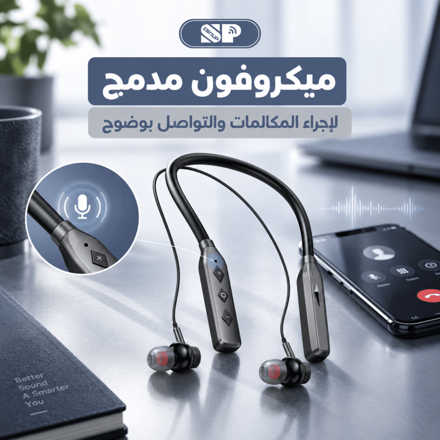 سماعة رأس رياضية عنقية لاسلكية ايسنوب بعزل الضوضاء الذكي وخاصية الامتصاص المغناطيسي