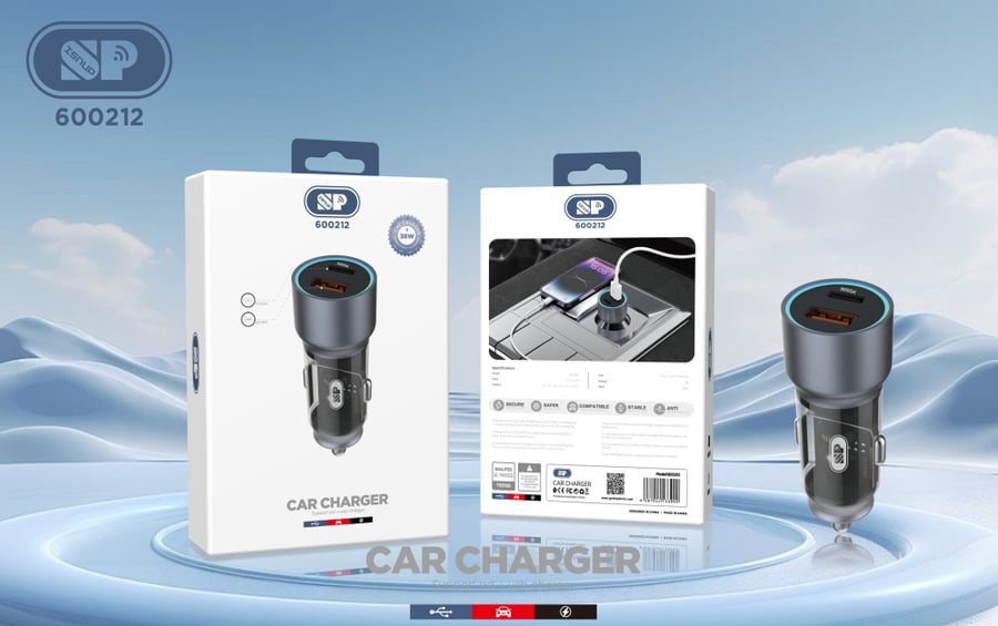 شاحن سيارة سريع بمنفذين PD - USB 38W