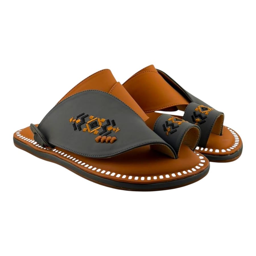 Al Fanoos Lumiere Walk Arabic Sandals for Men - Dark Grey Mustard - Style 218