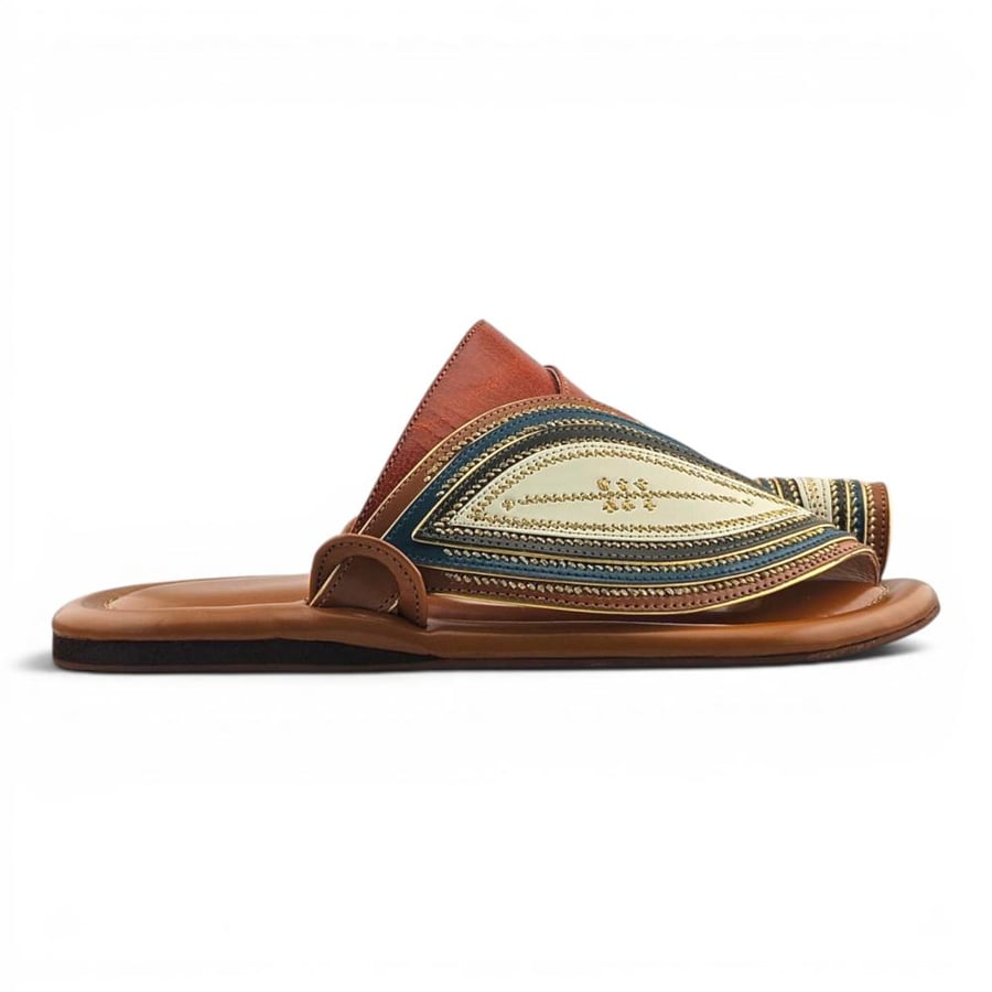 Al Fanoos Hand-Embroidered Arabic Sandals for Men - Orange - Style 5023