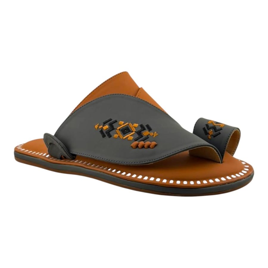 Al Fanoos Lumiere Walk Arabic Sandals for Men - Dark Grey Mustard - Style 218
