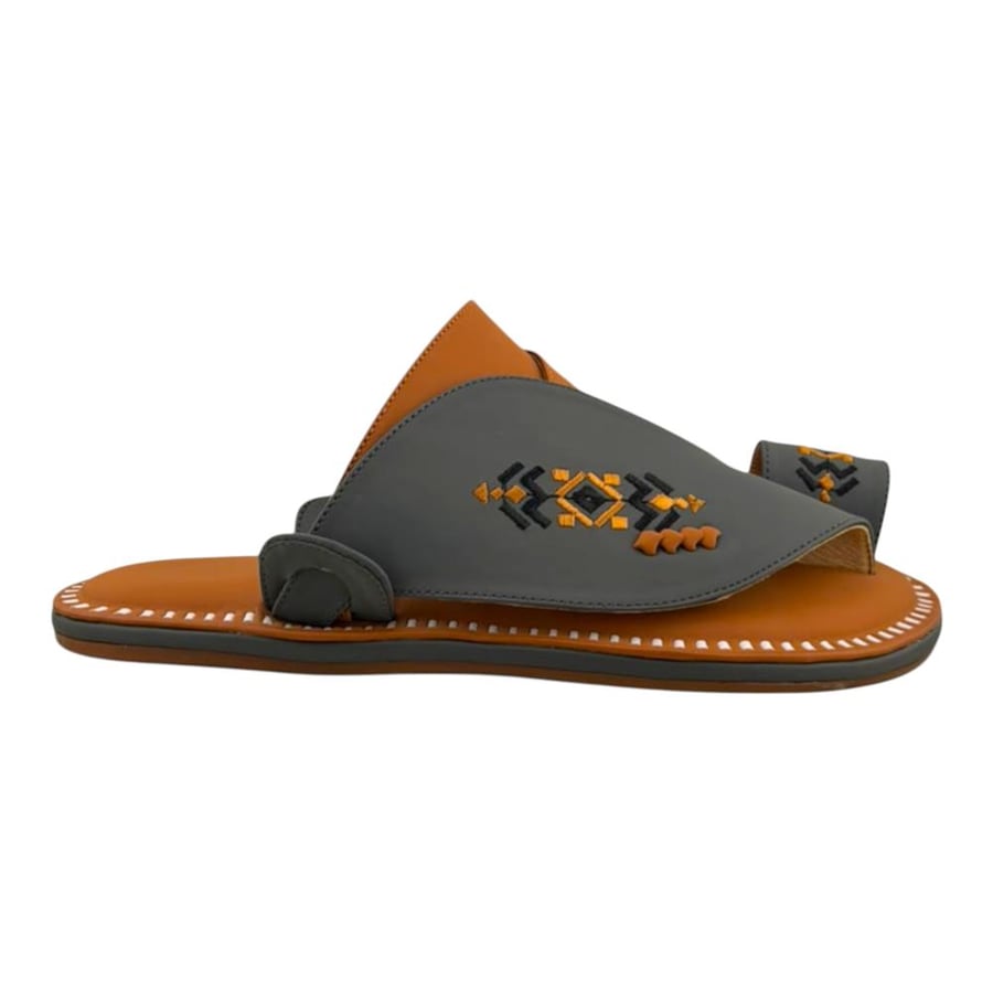 Al Fanoos Lumiere Walk Arabic Sandals for Men - Dark Grey Mustard - Style 218