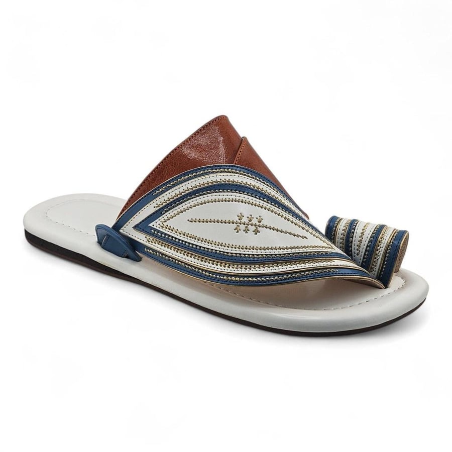 Al Fanoos Handcrafted Heritage Arabic Sandals for Men - Tufni Sky Blue - Style 836