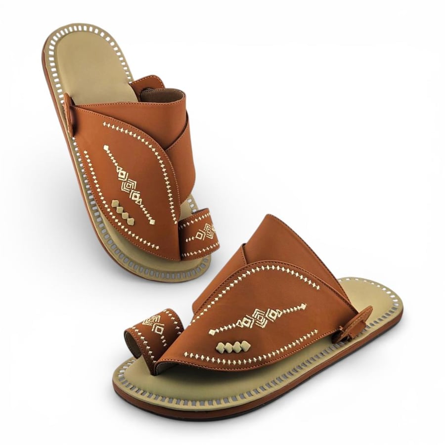 Al Fanoos Lumiere Walk Arabic Sandals for Men - Mustard - Style 217