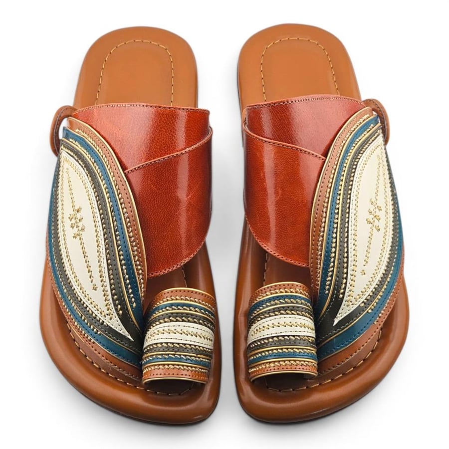 Al Fanoos Hand-Embroidered Arabic Sandals for Men - Orange - Style 5023