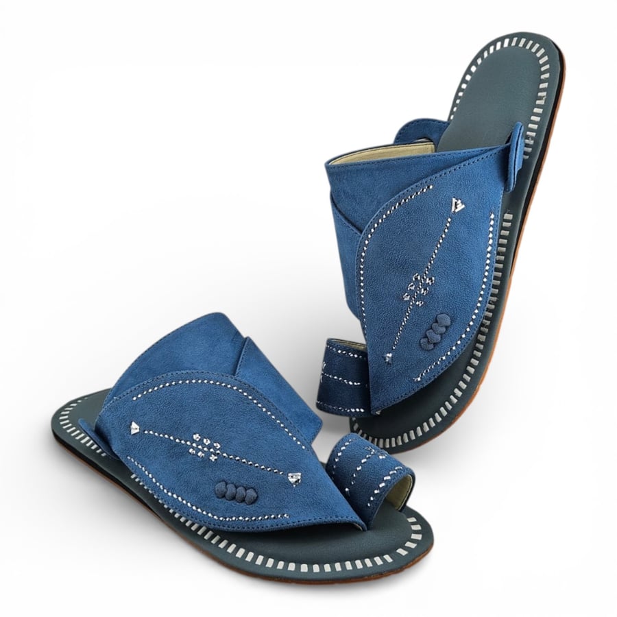 Al Fanoos Handmade Fabric Arabic Sandals for Men - Sky Blue - Style 174