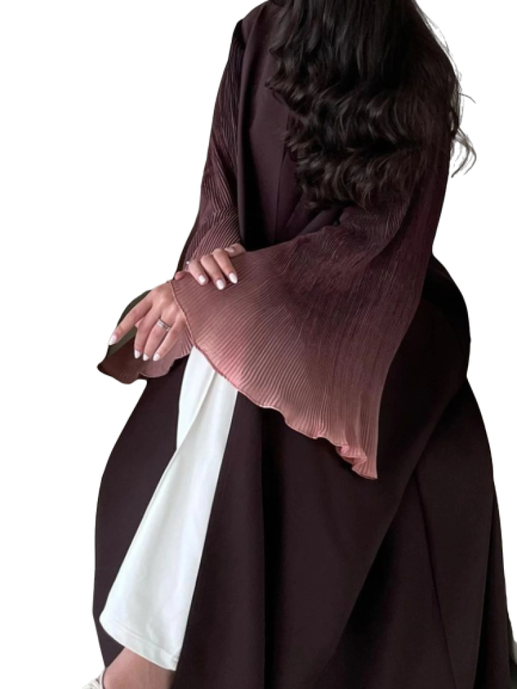 عباية ماكسي إسلامية طويلة بلون بني داكن بأكمام واسعة وطبقة داخلية