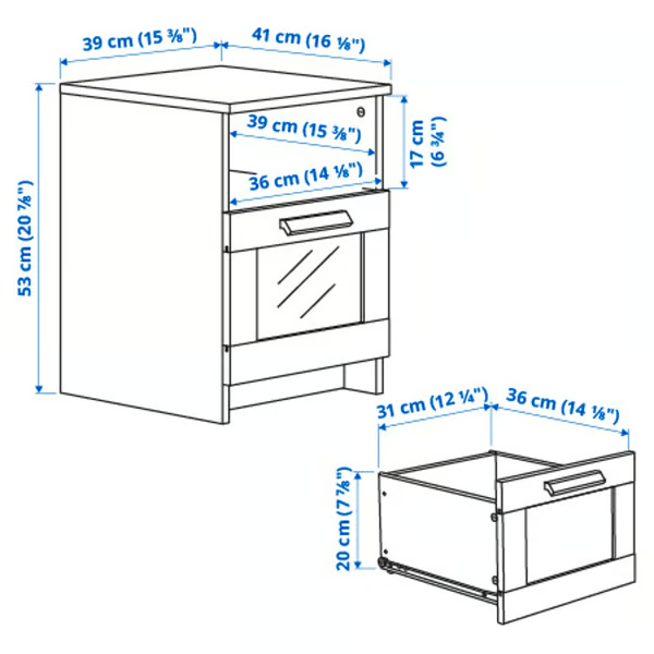 Modern bedside table with drawer and storage shelf - white