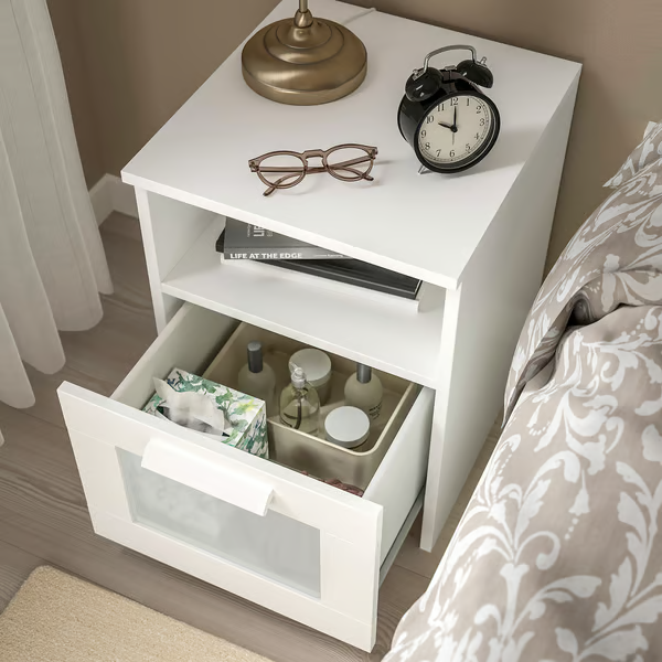 Modern bedside table with drawer and storage shelf - white