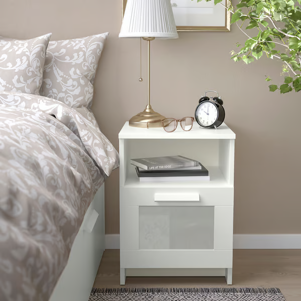 Modern bedside table with drawer and storage shelf - white