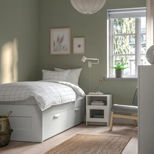 Modern bedside table with drawer and storage shelf - white