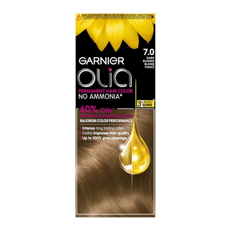 Garnier hair dye, Olia permanent, ammonia-free, dark blonde