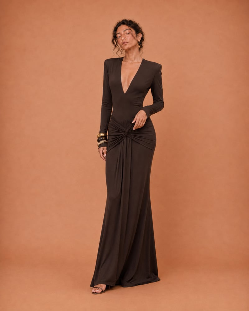 Dark Brown Stretch Dress with a Cinched Waist