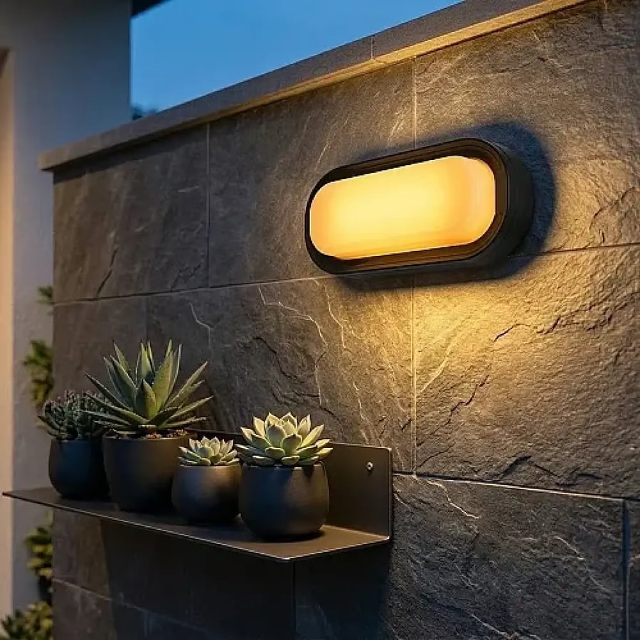 White Oval Outdoor 20W LED Wall Light – Warm or Cool White | Four Lines Establishment