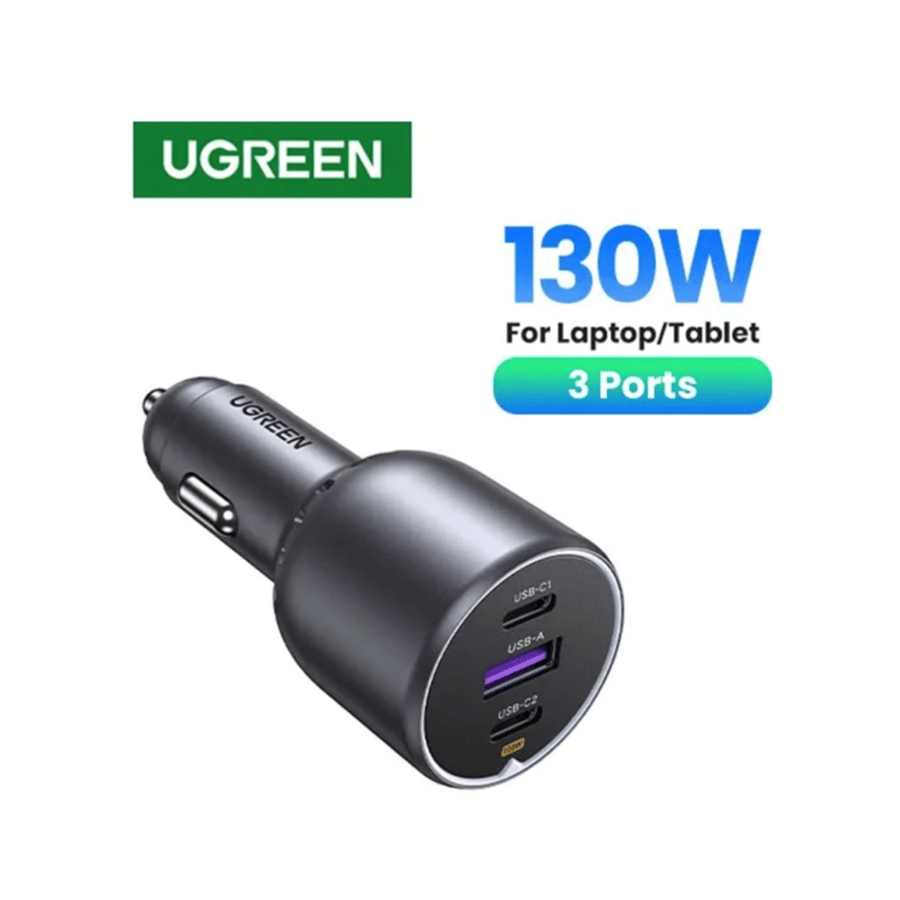 شاحن سيارة يوجرين بمنفذين USB-C وبمنفذ USB بقوة 130 واط