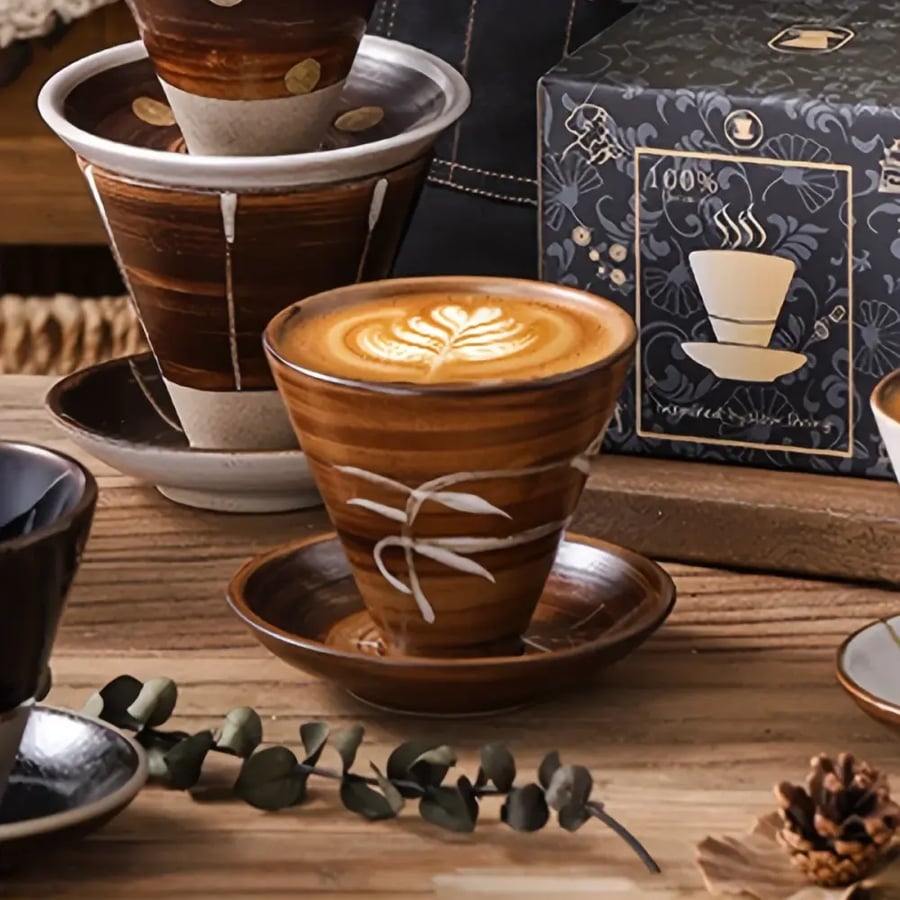 كوب كابتشينو سيراميك ياباني 200ML مع صحن