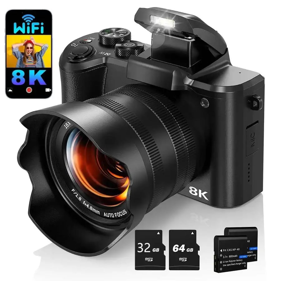 كاميرا رقمية 8K 88MP بعدستين وشاشة لمس
