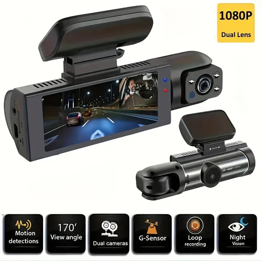 كاميرا داش مزدوجة FHD 1080P للسيارة مع تسجيل داخلي