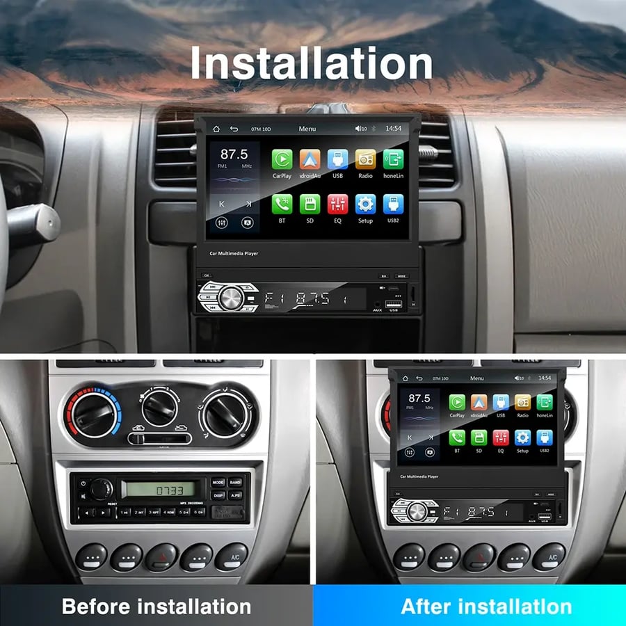 مشغل سيارة 1Din 7” مع CarPlay وAndroid