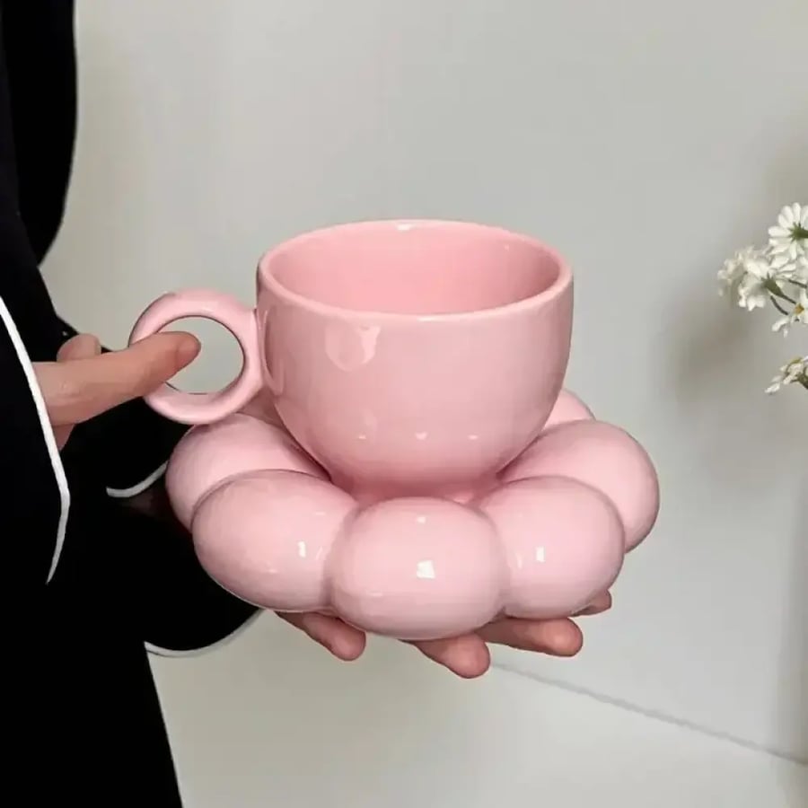كوب سيراميك سحابة إبداعي مع صحن عباد الشمس