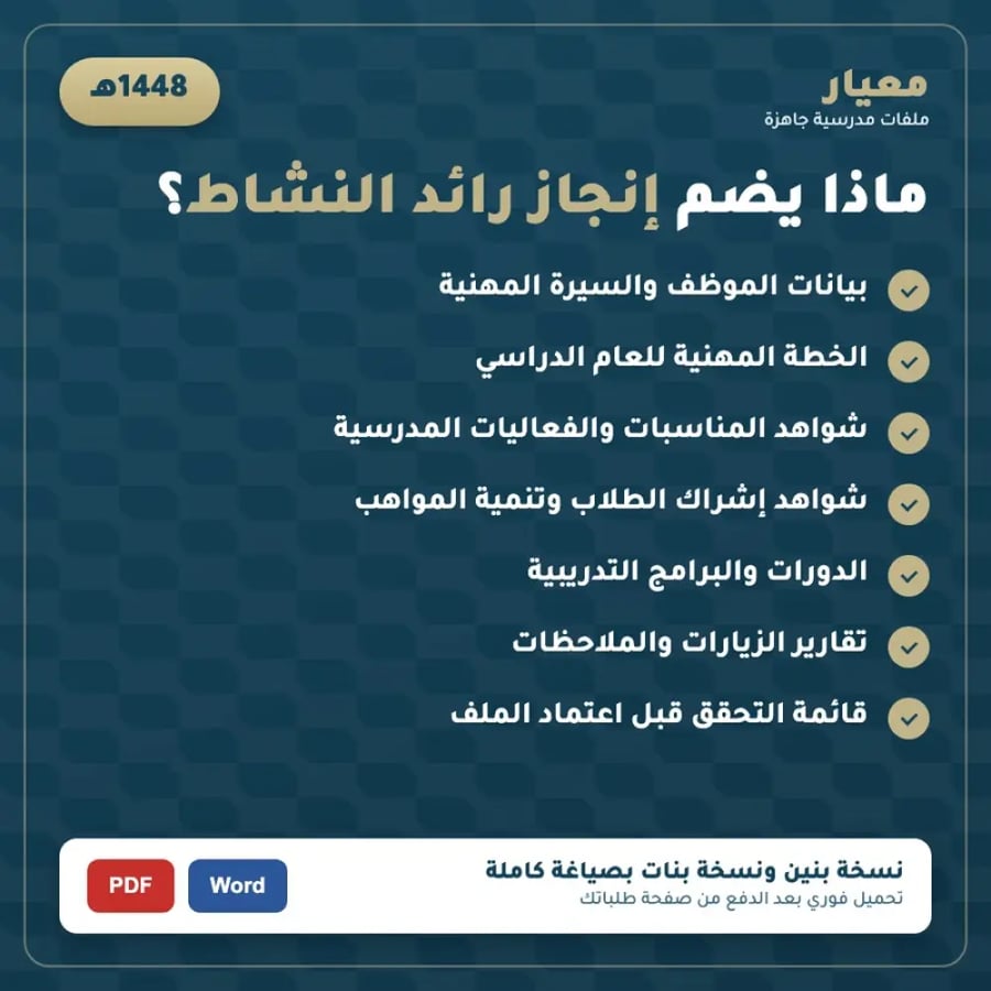 فهرس محتويات ملف إنجاز رائد النشاط 1448هـ