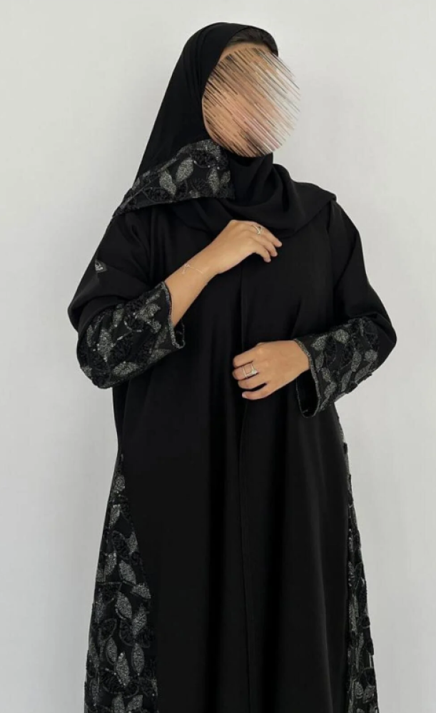 OLGA-ABAYA عباية أنيقة عصرية من آولجا القماش كتان مع تل مطرز وقصة العباية ربع كلوش شامل الطرحة