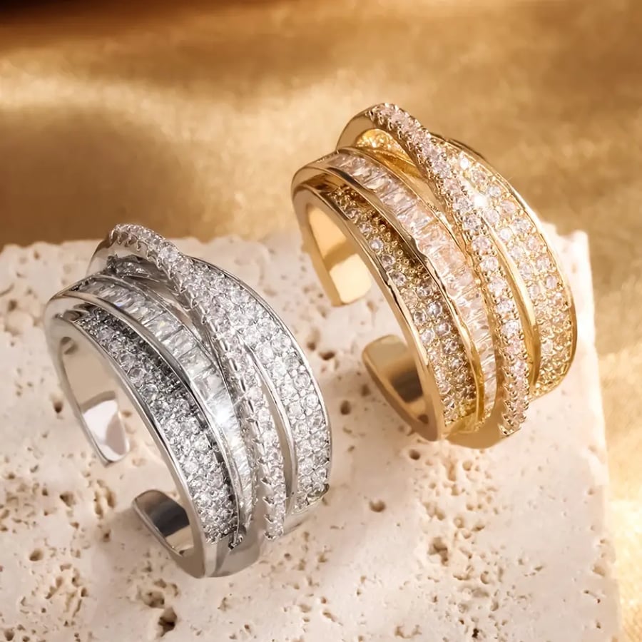 خاتم نجمة متعدد الطبقات مطلي ذهب 18K
