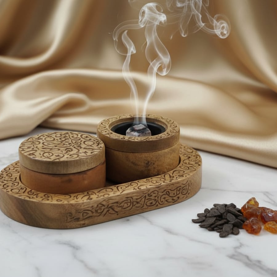 Incense burner Indian craftsmanship three pieces engraved letters