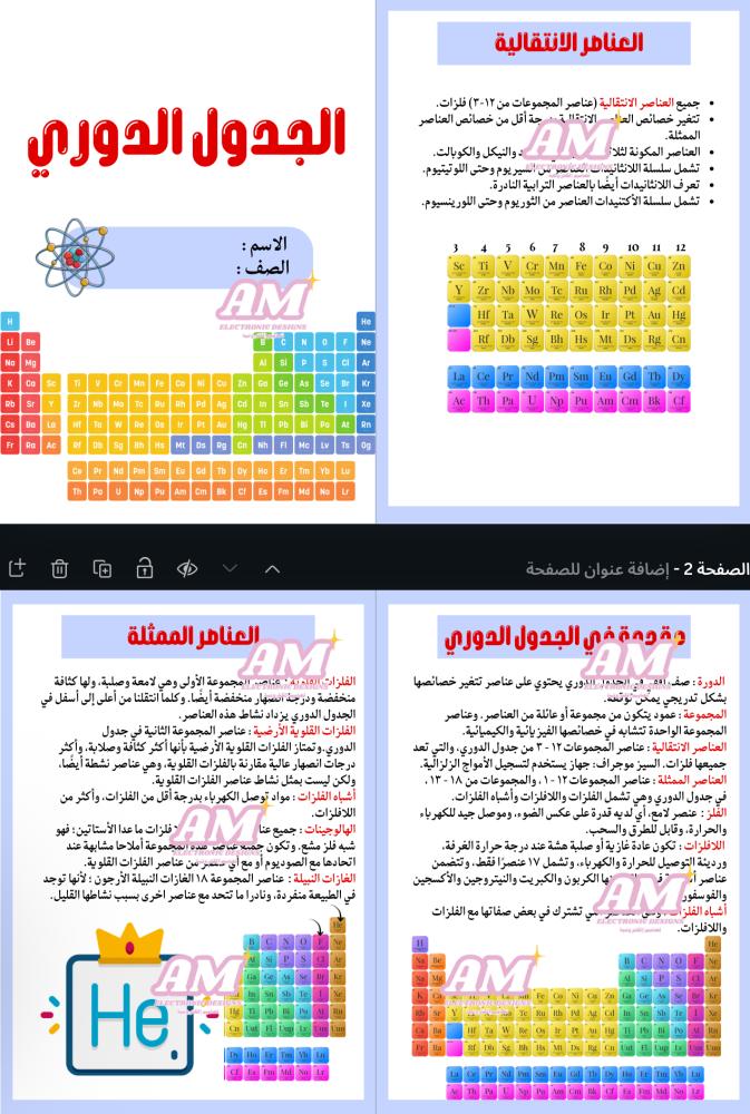 مطوية الجدول الدوري ثالث متوسط