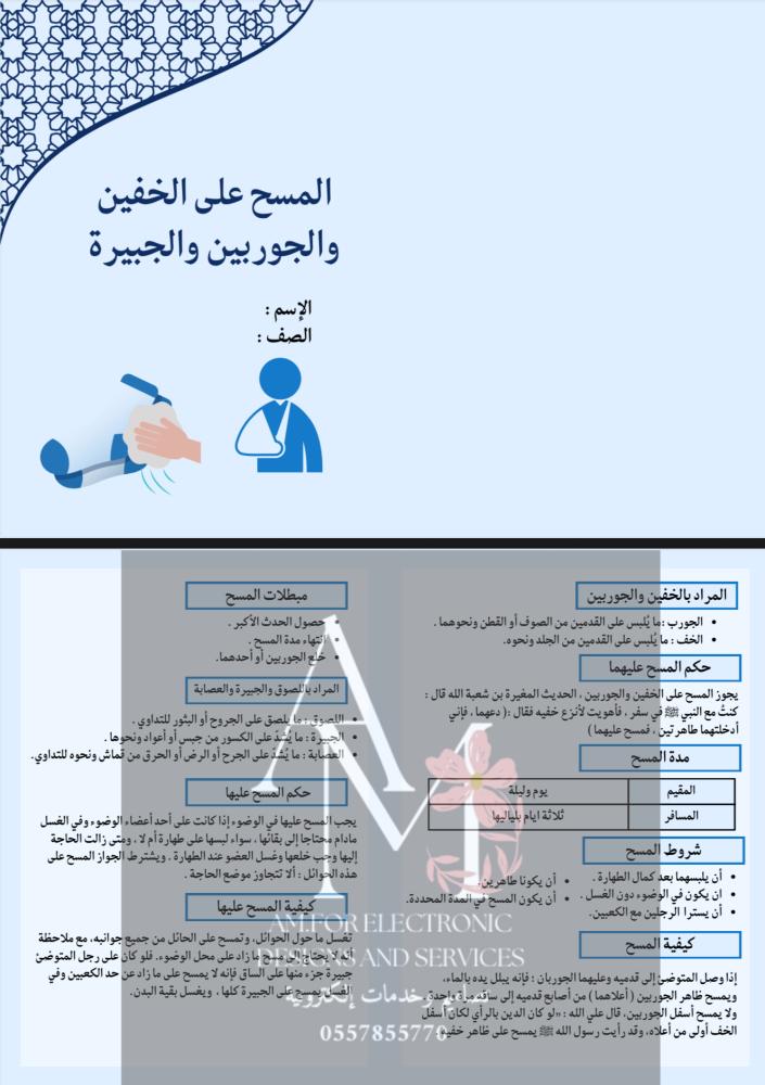 مطوية المسح على الخفين والجوربين والجبيرة أول متوسط