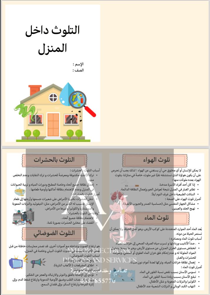 مطوية التلوث داخل المنزل خامس إبتدائي