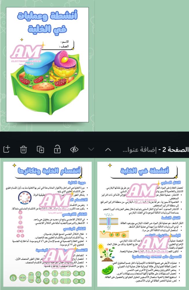 مطوية أنشطة وعمليات في الخلية ثالث متوسط