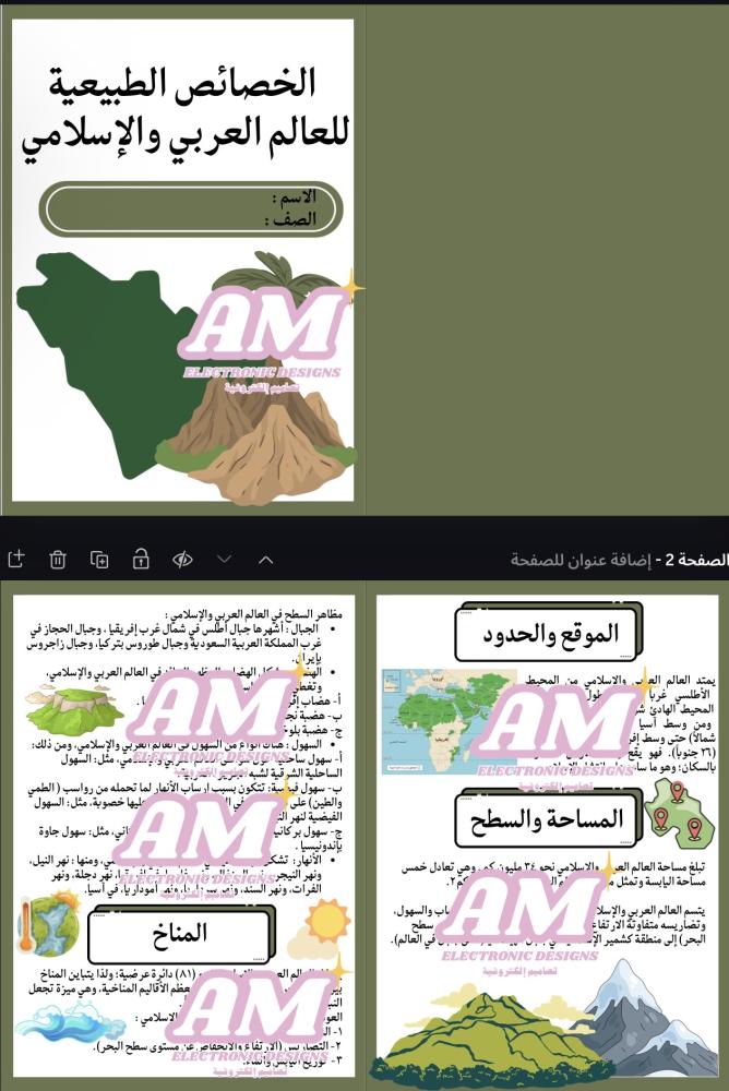مطوية الخصائص الطبيعية للعالم العربي والإسلامي ثاني متوسط