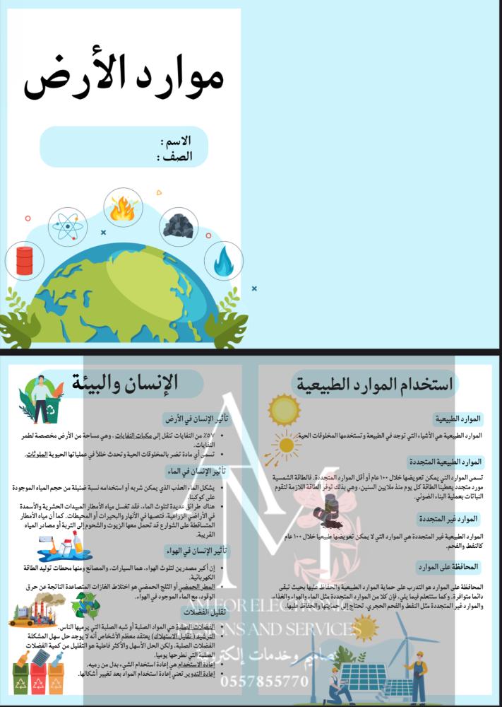 مطوية موارد الأرض اول متوسط