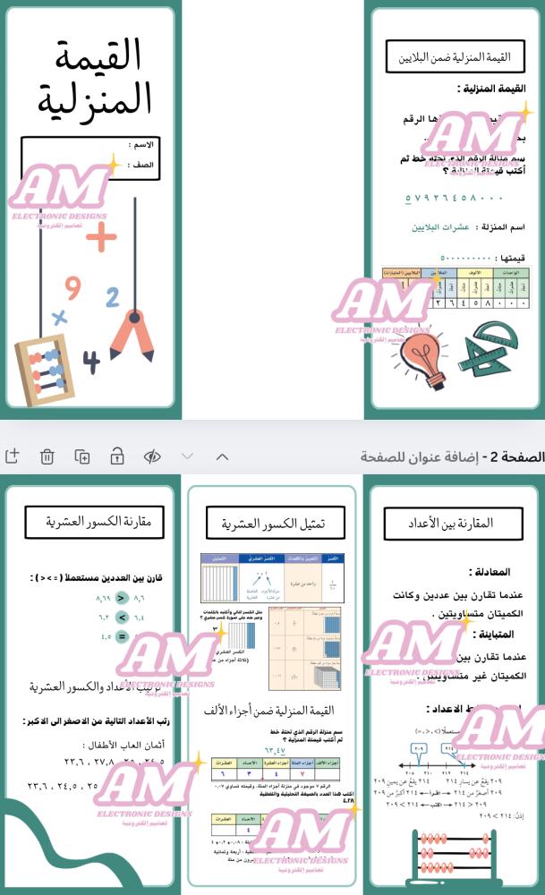 مطوية القيمة المنزلية خامس إبتدائي
