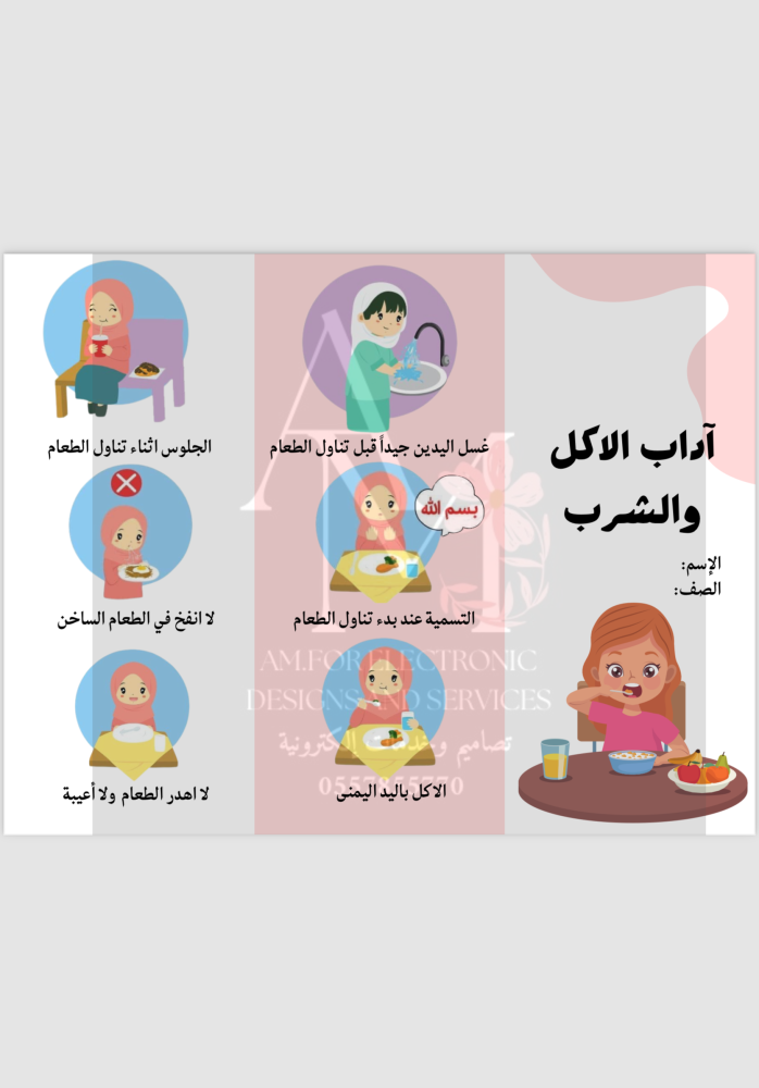 Booklet on manners of eating and drinking for second grade elementary